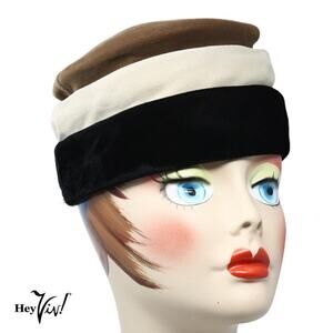 Vintage Cocktail Hat Layered Look in Brown and Black Velvet Union Tag - Hey Viv